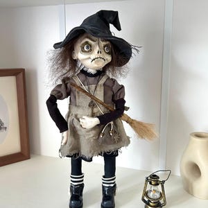 Handmade Witch Doll, Gothic Halloween Decor, Creepy Cute Art Doll, OOAK Collectible Witch, Dark Fantasy Sculpture