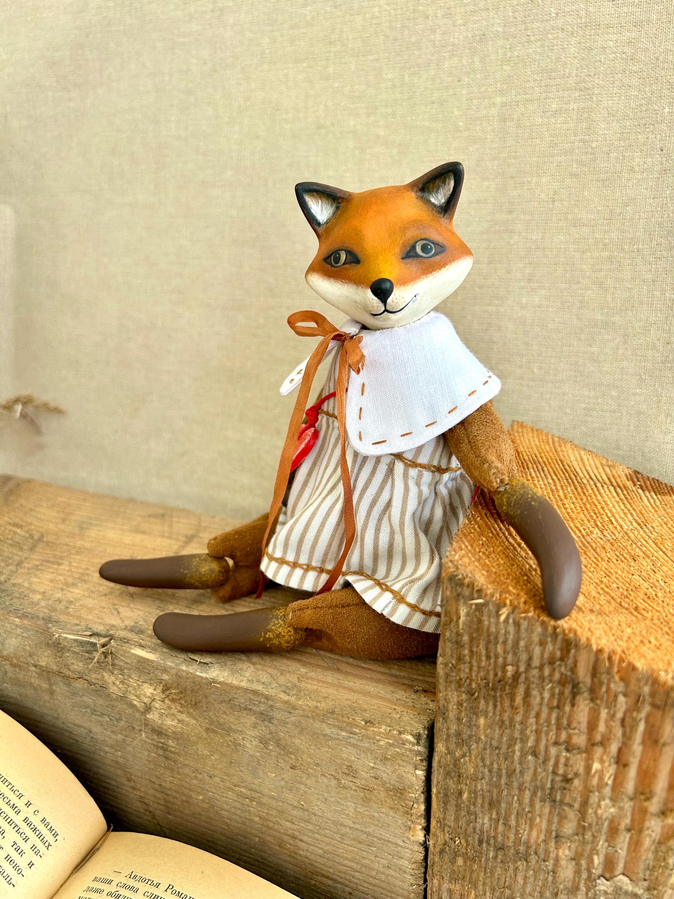 手作りキツネのアートドール - ヴィンテージスタイルのインテリア玩具