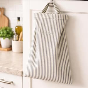 Handmade Cotton Kitchen Towel Holder: Striped Hanging Rag Bag