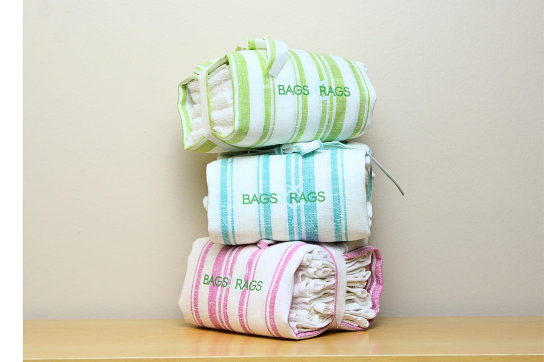 Then Linen Rag Linen Rag Bag Gift Set: Kitchen Towels & Cloth Holder - Etsy