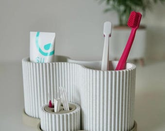 Toothbrush Holder, Bathroom Organizer, Modern Toothpaste & Countertop Storage, Dorm and Vanity Accessory