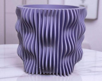 Modern "Floofie" Planter Pot With Drainage Tray 3D Printed