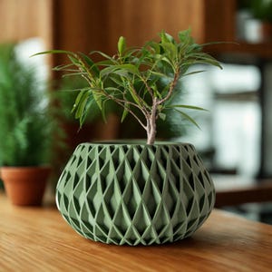 Modern &quot;Loma&quot; Geometric 3D Printed Planter Pot With Drainage Tray