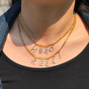 Collar con letras de circonita personalizadas, collar con nombre pavé personalizado, collar con inicial de circonita cúbica pequeña, regalos de cumpleaños, regalos para mujeres/ellas