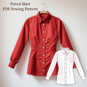 Women Fitted Shirt Pattern, Long sleeves Shirt, Button-up Shirt, PDF Sewing Pattern + Instructions