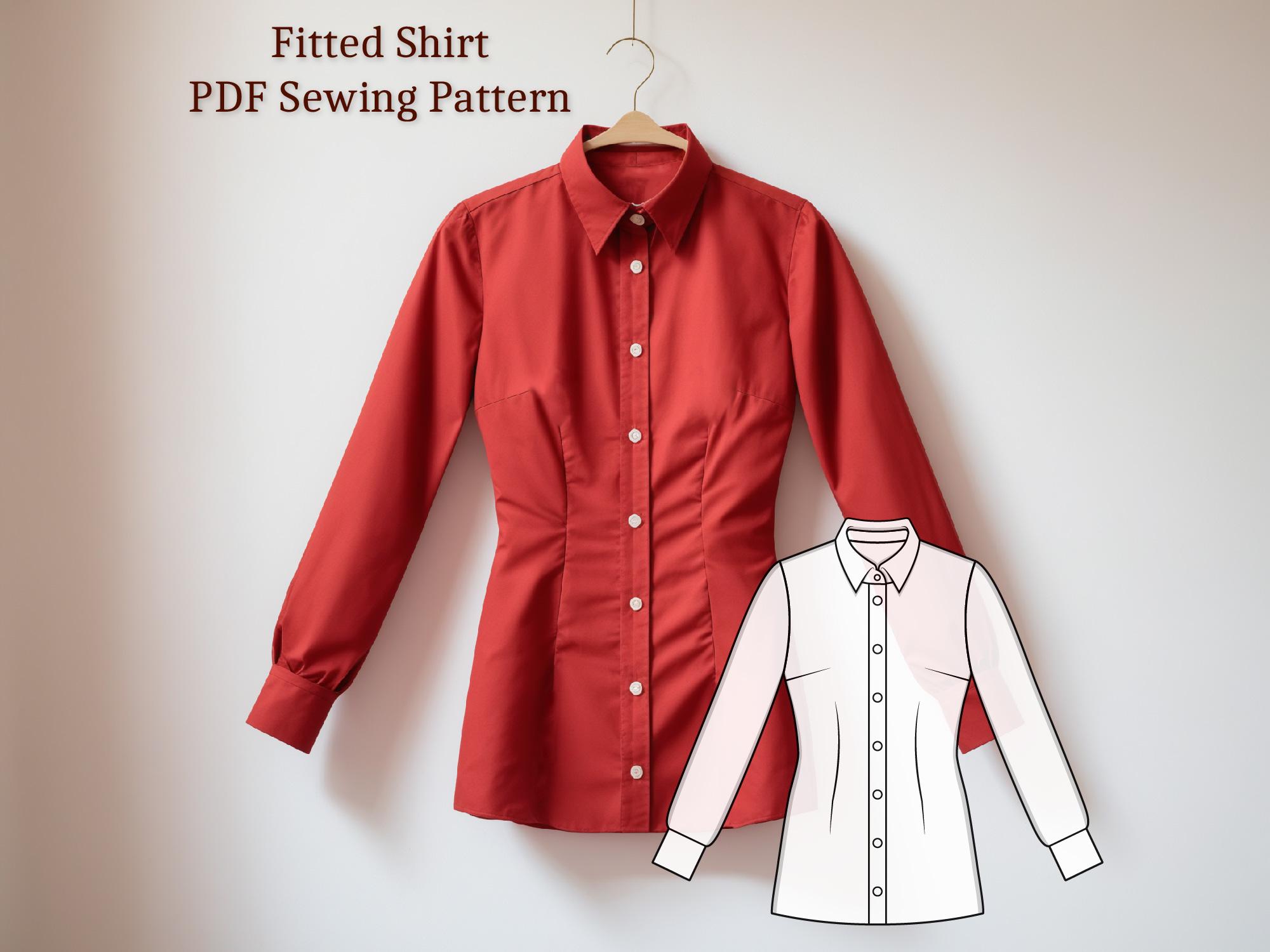 Women Fitted Shirt Pattern, Long sleeves Shirt, Button-up Shirt, PDF Sewing Pattern + Instructions