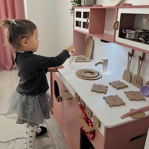 Montessori Wooden Play Kitchen, pretend play kitchen, Kitchen for Kids, Toddler Play Kitchen,  kids room furniture, play kitchen