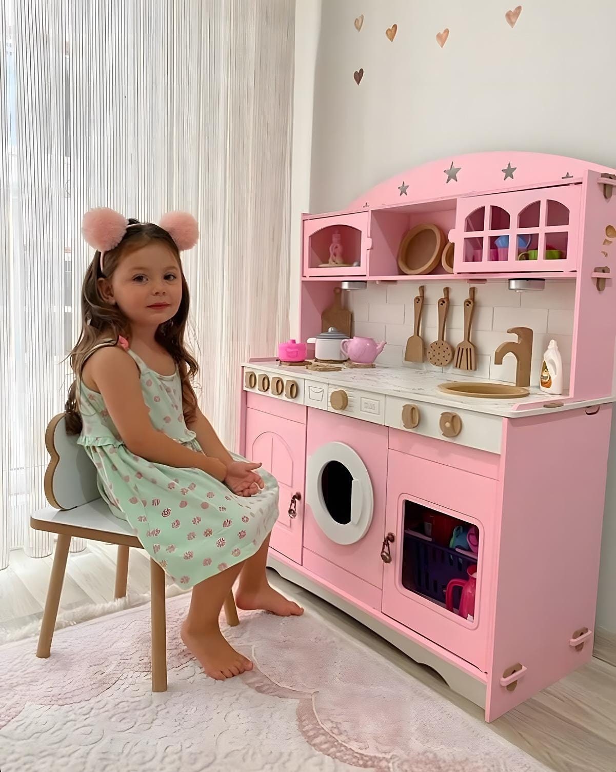 Handcrafed Wooden Play Kitchen - Pretend play kitchen - Kitchen for Kids - Toddler Play Kitchen - Kids room furniture - Montessori kitchen
