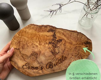 Schneidebrett personalisiert, Olivenholz - Rustikales Olivenholzbrett mit Gravur als individuelles Geschenk
