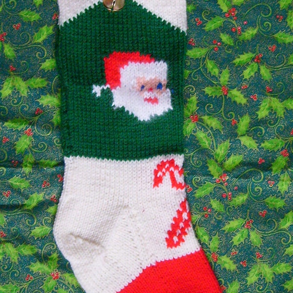 Descarga de patrón de calcetín navideño de Papá Noel tejido vintage de los años 50