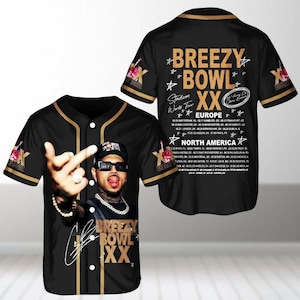 Custom Breezy Bowl XX Baseball Jersey, Breezy Bowl XX Shirt, Chris Brown Tour Jersey, Chris Brown Middle Finger, Chris Brown Graphic Tee