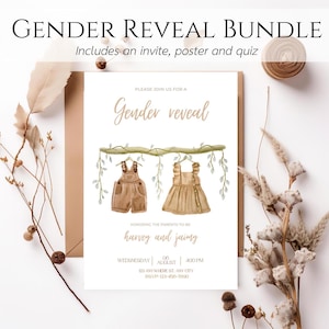 Pacchetto rivelazione sesso inviti digitali beige per baby shower festa rivelazione sesso per famiglia scheda di voto maschio o femmina poster di benvenuto maschio o femmina temp