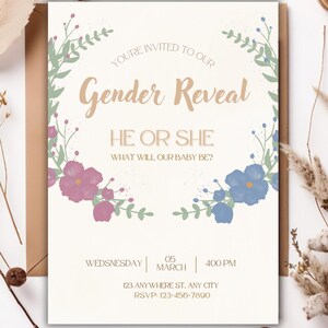 Invito per rivelazione del sesso del bambino, modello per rivelazione del sesso, invito per festa di rivelazione del sesso, biglietti da grattare digitali per rivelazione del sesso, rosa e blu acquerello
