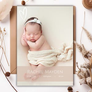 Newborn Announcement Card Customizable Photo Card Family Friends Pregnancy Birth Stats SVG Minimal Canva Reveal Postcards Baby Born Babies