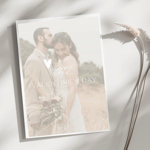 Carte de Saint-Valentin personnalisée avec photo et texte d'amour, à télécharger instantanément, motif bleu, beige et blanc cassé, pour épouse ou mari