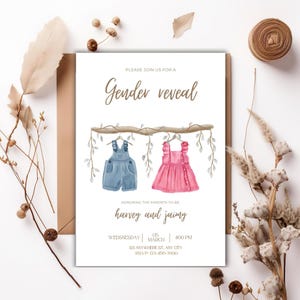 Cartão de anúncio de bebê, convite para revelação do sexo do bebê, modelo de cartão de previsão do bebê, festa de revelação, aquarela, rosa, azul, cartão digital de revelação, raspadinha