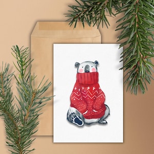 Bear In Sweater Christmas Card Printable Happy Holidays Cards For Family Digital Bear Xmas Card Christmas Cards For Friends Canva Christmas