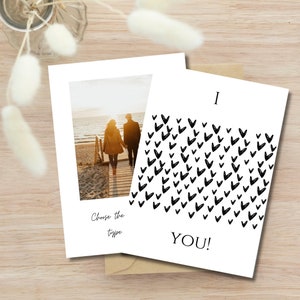 Carte de Saint-Valentin personnalisée pour lui, sa carte photo amant, carte I Love You, cœurs noir blanc, 14 février, numérique, Saint-Valentin, amour Canva