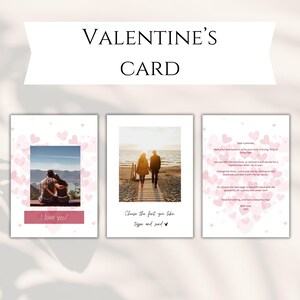 Tarjeta de San Valentín personalizada para él Su amante de la tarjeta fotográfica Te amo Tarjeta Corazones Rosa Rojo Blanco 14 de febrero Día de San Valentín digital del amor Canva