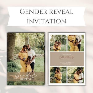 Foto di invito per rivelazione del sesso del bambino, collage di foto, stampabile digitale, invito per rivelazione del sesso del bambino, annuncio di gravidanza, invito Canva