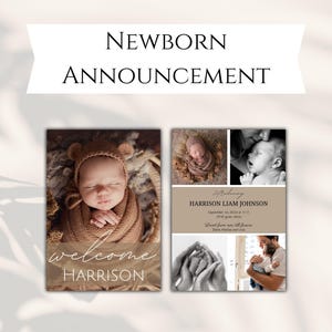Newborn Announcement Card Baby Is Born Invite Maternity Visit Birth Stats New Baby Greeting Card Welcome Baby Printable Photo Collage Card