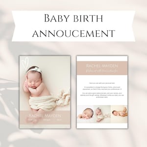 Modèle d'annonce de naissance, carte de naissance personnalisable, photo de nouveau-né, annonce de naissance, carte de bébé minimaliste et modifiable, modèle Canva, photos de famille