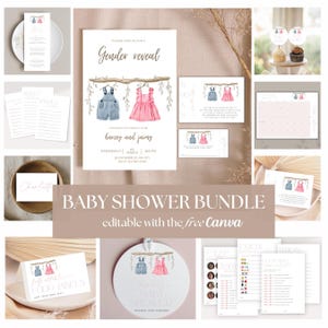Invitations pour baby shower, imprimables, jeux amusants pour révéler le sexe du bébé, carte à gratter numérique aquarelle, personnalisable sur Canva