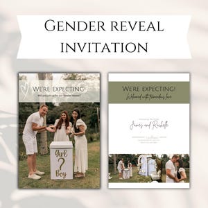 Invitation de révélation de sexe de bébé avec photo numérique, modèle de fête d'annonce de naissance, téléchargement de carte postale de révélation de sexe de grossesse sur Canva