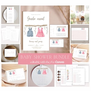 Invitations pour baby shower, imprimables, jeux amusants pour révéler le sexe du bébé, carte à gratter numérique aquarelle, personnalisable sur Canva