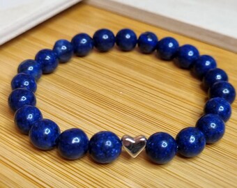 Hochwertiges Lapislazuli Armband mit Herz 8mm - blau Chakra-Yoga-Heilkristall - Gesundheit Heilung Heilstein - Halbedelstein Armband