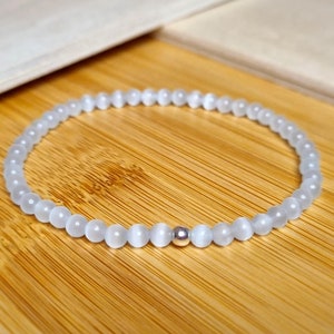 Natural Moonstone Pearl Bracelet 4 mm Gemstone - White Moonstone Crystal - Stainless Steel Pearl - Gift for Her, Gift for Him