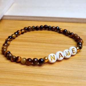 Pulsera de nombre pulsera de cuentas personalizada - ojo de tigre 4 mm - pulsera de amigo - pulsera de fuerza curativa - cuentas de letras iniciales - regalo