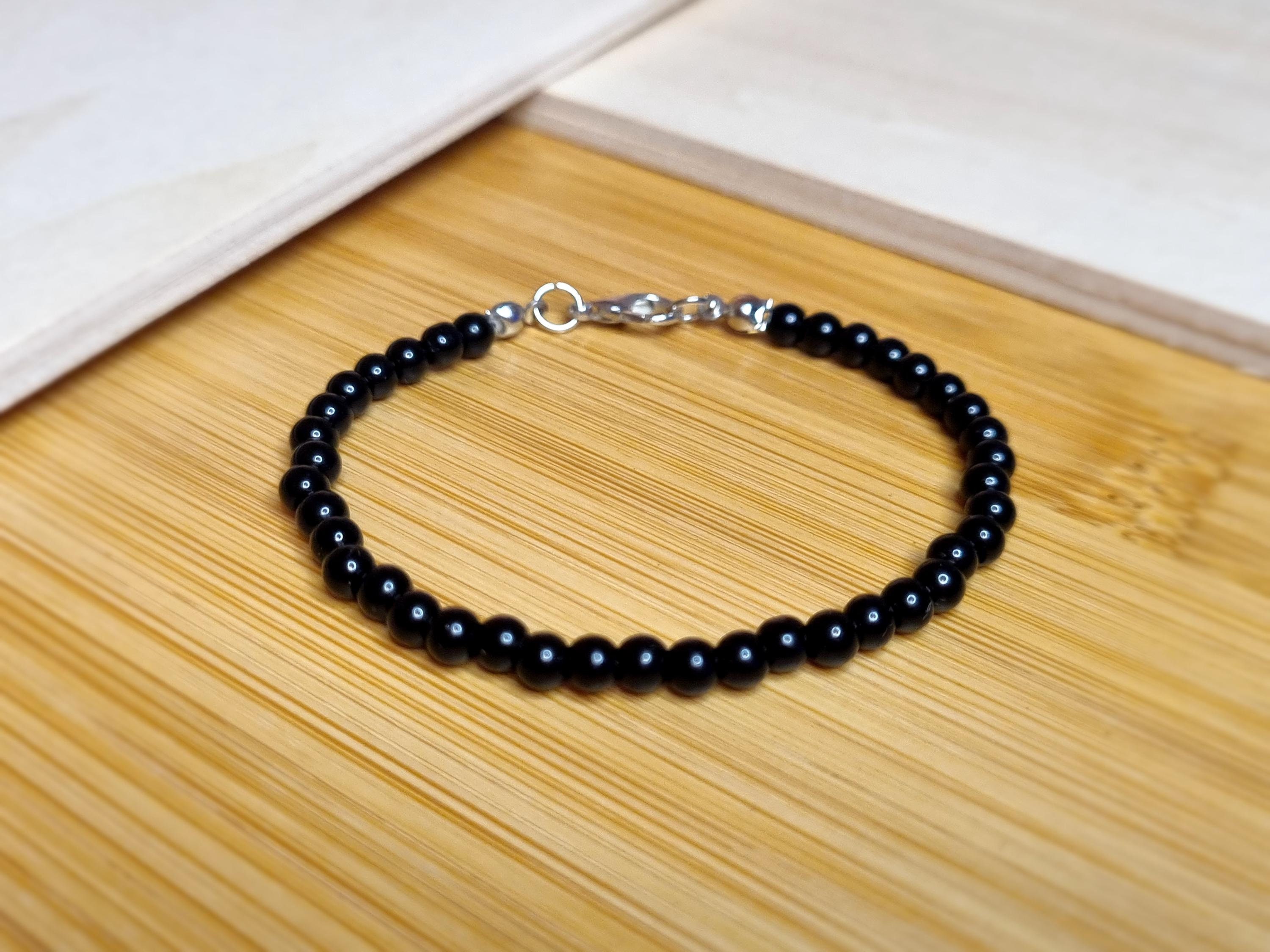Genuine Onyx Gemstone Bracelet 4 Mm With Lobster Clasp