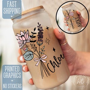 Personalized Birth Flower Tumbler Gift for Best Friend Custom Birth Flower Gift for Bridesmaid Proposal Gifts for New Mom Frosted Glass Cups