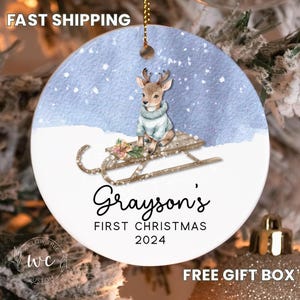 Personalized Baby’s First Christmas Deer Ornament Custom Name Boy Ornament Baby Deer 1st Christmas Ornament