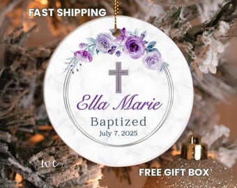 Custom Baby Girl Baptism Ornament for Christening Gifts Custom Name Date Dedication Silver Floral Baptism Ornament