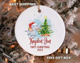 New Elephant Baby’s First Christmas Ornament Custom Baby Name Ornament for 1st Christmas Gift Personalized Elephant Baby Holiday Ornaments