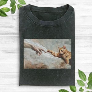 Funny Cat God Creation Of Adam Meme Shirt, Michelangelo Cat Shirt, Jesus Meme Shirt, Funny Cat Shirt, Unhinged Cat Shirt, Silly Cats Shirt