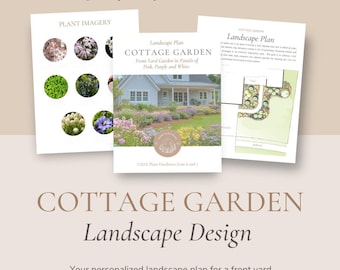 Cottage Garden Landscape Design: Zone 6-7, Front Yard, Pink, Purple, White Pastels (Digital Download)
