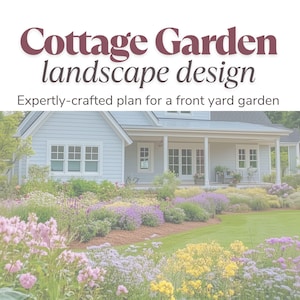 Cottage Garden Landscape Design for the Front Yard in Pastels of Pink Purple and White, Zone 8 and 9, Digital Download, Garden Template