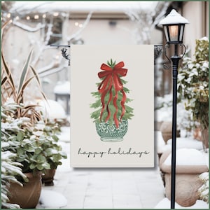 Chinoiserie Christmas Garden Flag: Preppy Holiday Yard Decor
