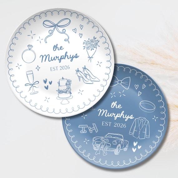 Matching Couple Gifts:  Custom Wedding Plate, Bride and Groom Gift