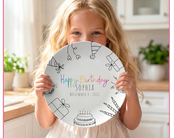 Personalized Custom Birthday Plate:  Doodle Art Design, Keepsake Gift
