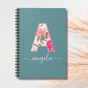 Monogrammed Spiral Notebook: Personalized Floral Journal, 118 Ruled Pages