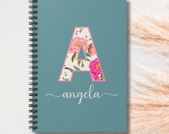 Monogrammed Spiral Notebook: Personalized Floral Journal, 118 Ruled Pages