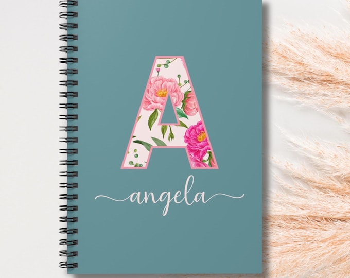 Monogrammed Spiral Notebook: Personalized Floral Journal, 118 Ruled Pages
