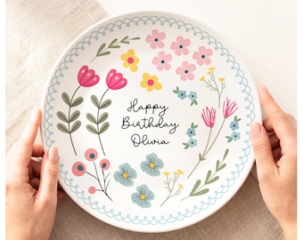 Personalized Happy Birthday Plate:  Keepsake Gift for Her