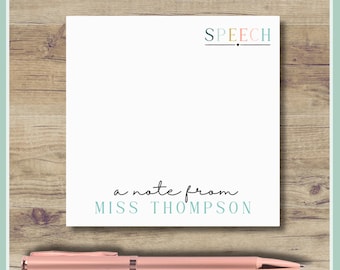 Personalized Speech Therapist Sticky Notes:  Customizable Notepad, Christmas Gift for SLP teacher