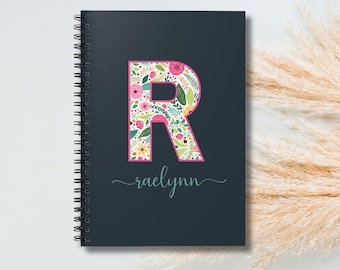 Personalisiertes Floral Spiral-Notizbuch: Geschenk Journal mit Monogramm
