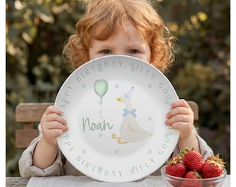 Personalized One Silly Goose Plate: Keepsake Gift, Boy or Girl First Birthday